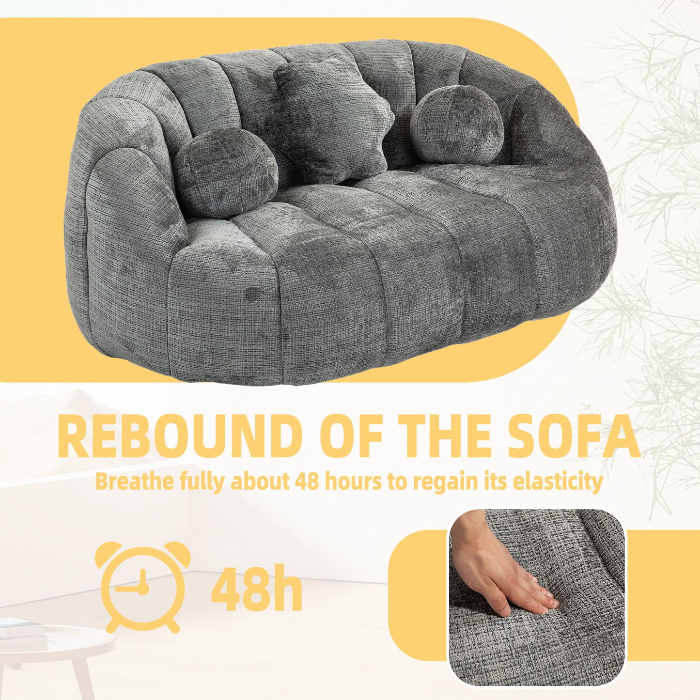 Durable Comfort High Back Bean Bag Sofa Lounger For Adults And Kids - Gray