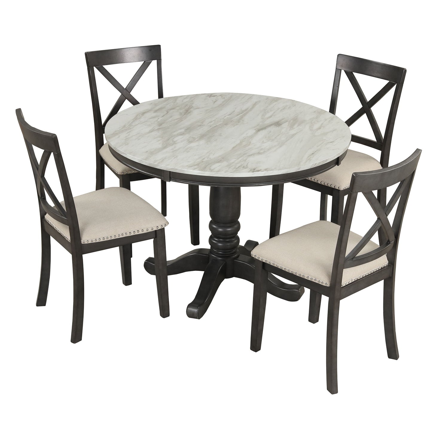 5 Pieces Dining Table And Chairs Set For 4 Persons, Kitchen Room Solid Wood Table With 4 Chairs - Gray
