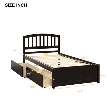 Twin Platform Storage Bed Frame With Two Drawers And Headboard - Espresso