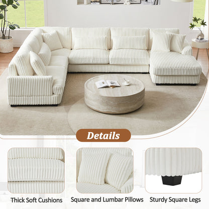 Oversized Sectional Sofa U - Shaped Sofa Couch Modern Sofa Upholstered In Soft Corduroy With A Chaise Lounge For Living Room - Beige