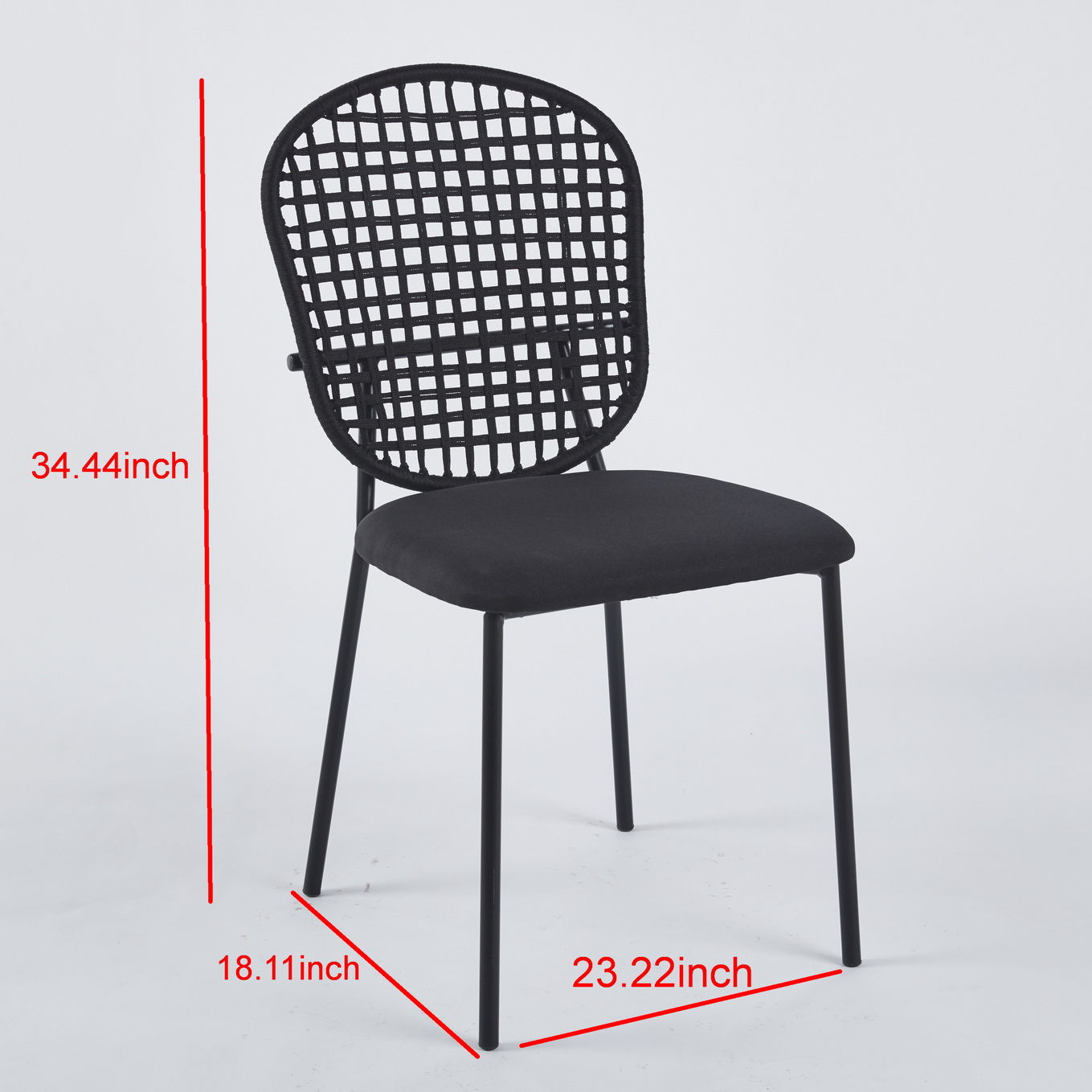 Sennit Chair, Dining Chair, Coffee Chair (Set of 4)- Black