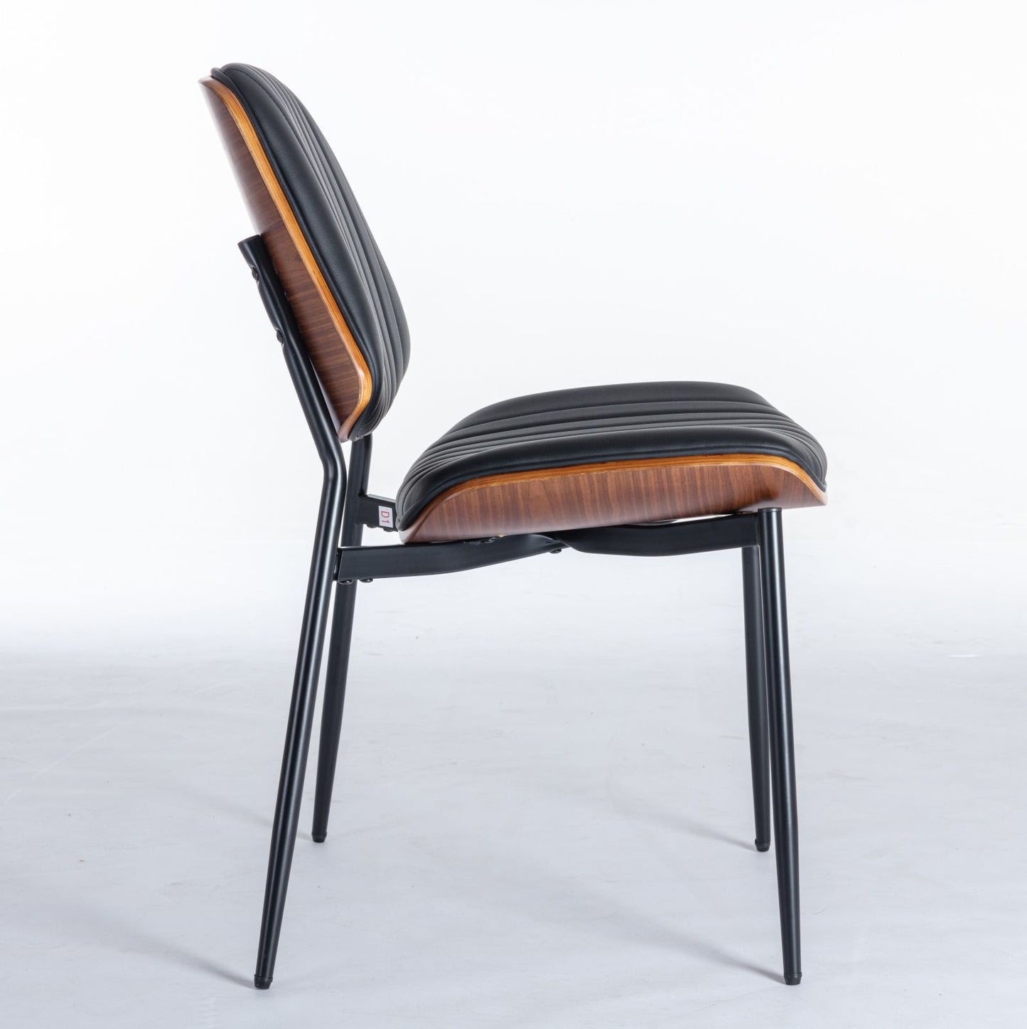 Dining Chairs Mid-Century Modern Retro Faux Leather Chair With Walnut Bentwood Back Upholstered Seat Metal Legs Adjustable Foot For Kitchen Dining Room Chairs (Set of 2) - Black