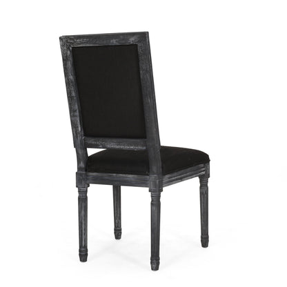 French Country Style Dining Chair Set With Upholstered Seating And Fluted Legs - Black