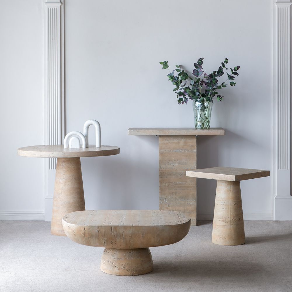 Square Side Table With Pedestal Base - Cream