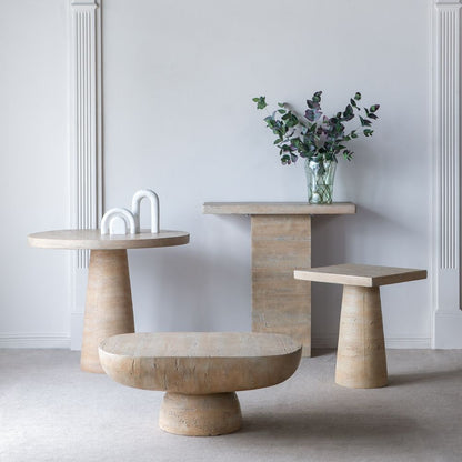 Square Side Table With Pedestal Base - Cream