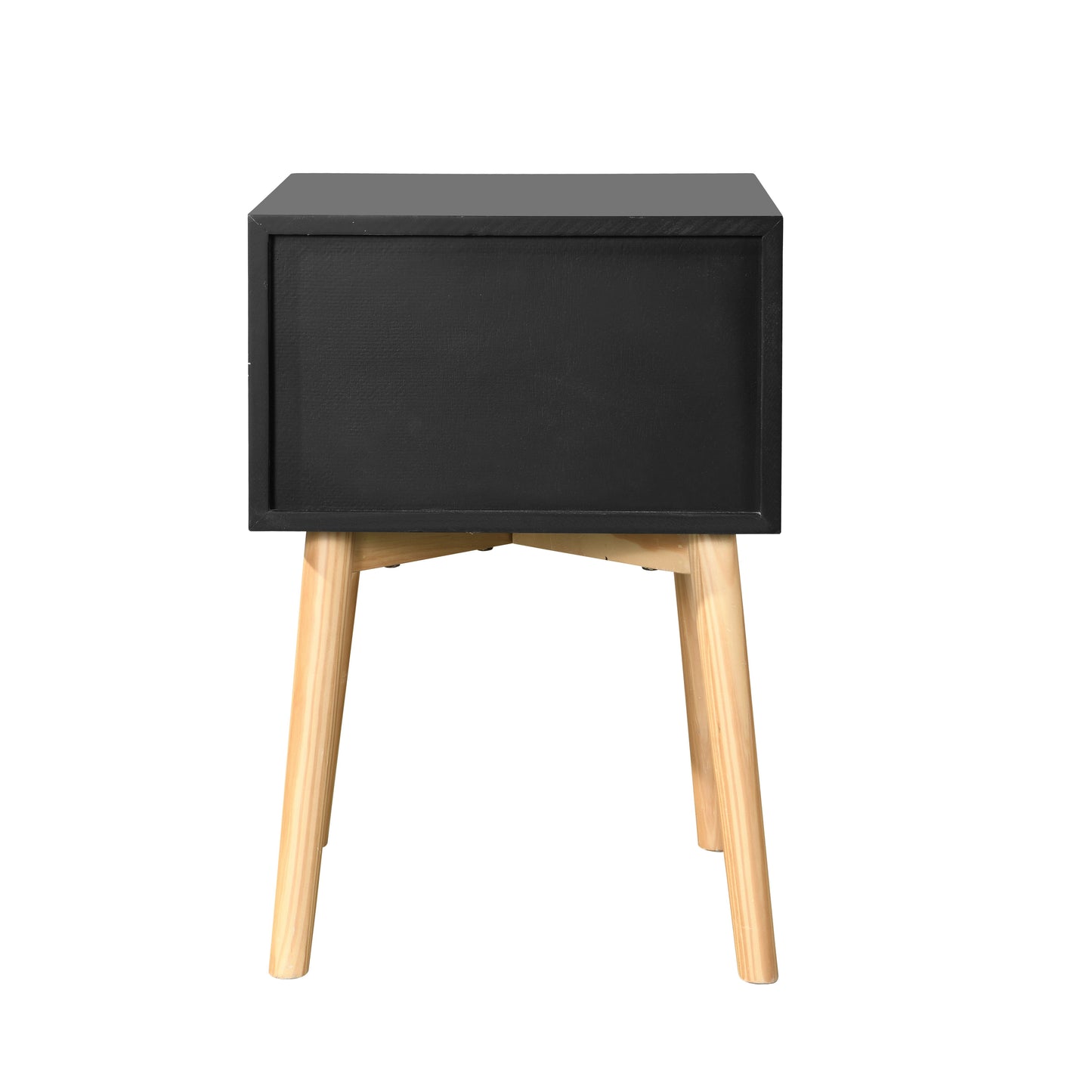 Side Table With 2 Drawer, Mid-Century Modern Storage Cabinet For Bedroom - Black