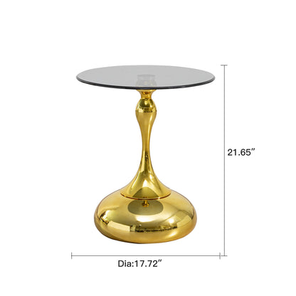 Elegant Small Round Side Table With Tempered Glass Top For Living Room - Gold