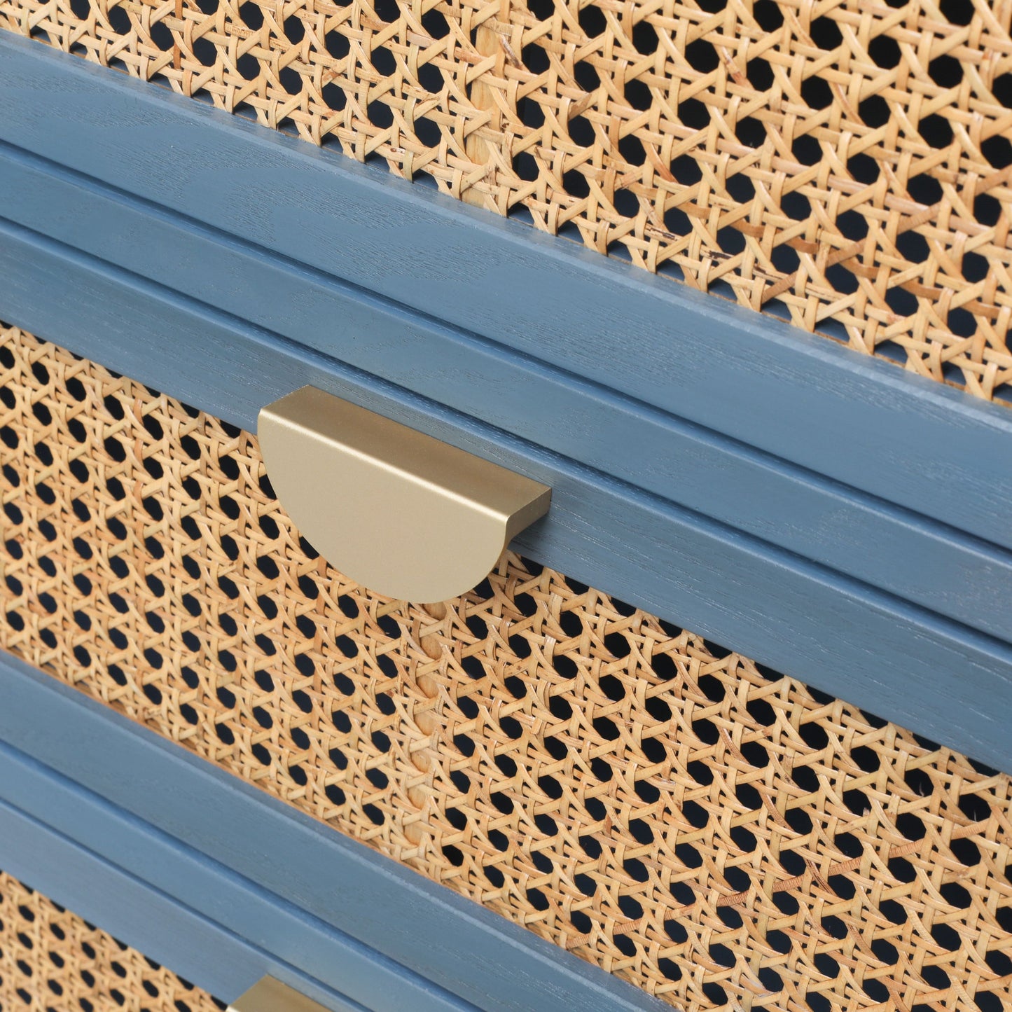 3 Drawer Cabinet Natural Rattan Suitable For Bedroom - Blue