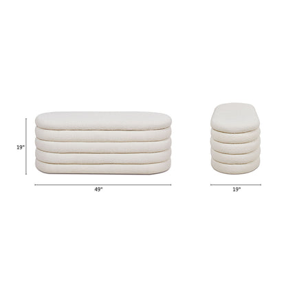 Fuji - Upholstered Oval Storage Bench - Ivory White