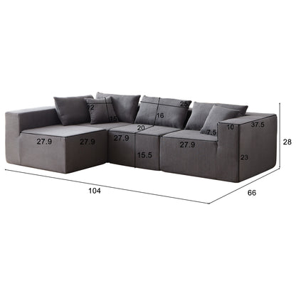 Corduroy Modular L Shaped Sectional Sofa, Luxury Floor Couch Set, 4 Piece Free Combination - Gray