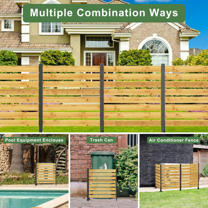 Goodyo - Outdoor Privacy Screen Cedar Wood And Aluminum Frame Fence For Pool Equipment And Trash Can Enclosures - Black / Natural
