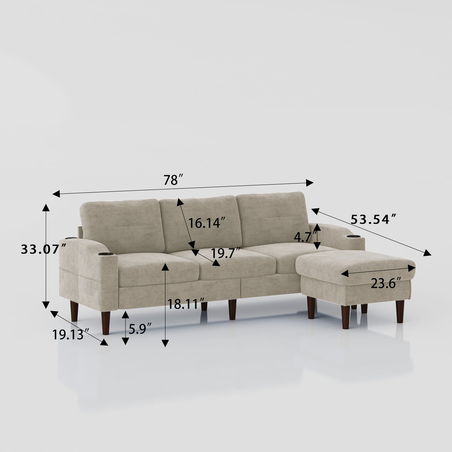 Convertible Combination Sofa, Sofa L Shaped, Sofa With Footstools With Storage Sofa For Living Room, Living Room 3 Seater Combination Sofa - Beige