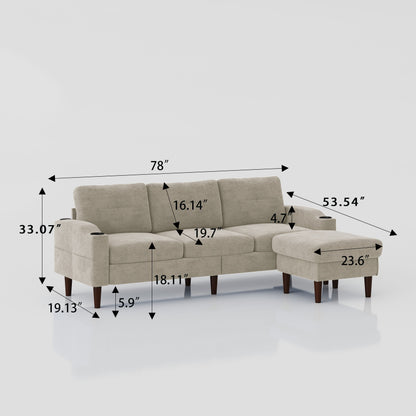 Convertible Combination Sofa, Sofa L Shaped, Sofa With Footstools With Storage Sofa For Living Room, Living Room 3 Seater Combination Sofa - Beige