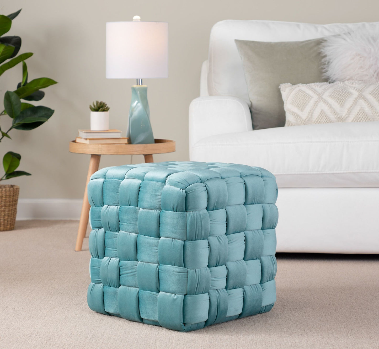 Square Braided Ottoman - Ice Blue