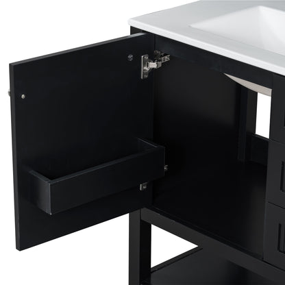 Transitional Style Bathroom Vanity Cabinet Combo With Ceramic Sink, Soft Close Door - Black