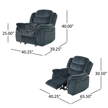 Classic Design, Plush, Glider Recliner - Steel Gray