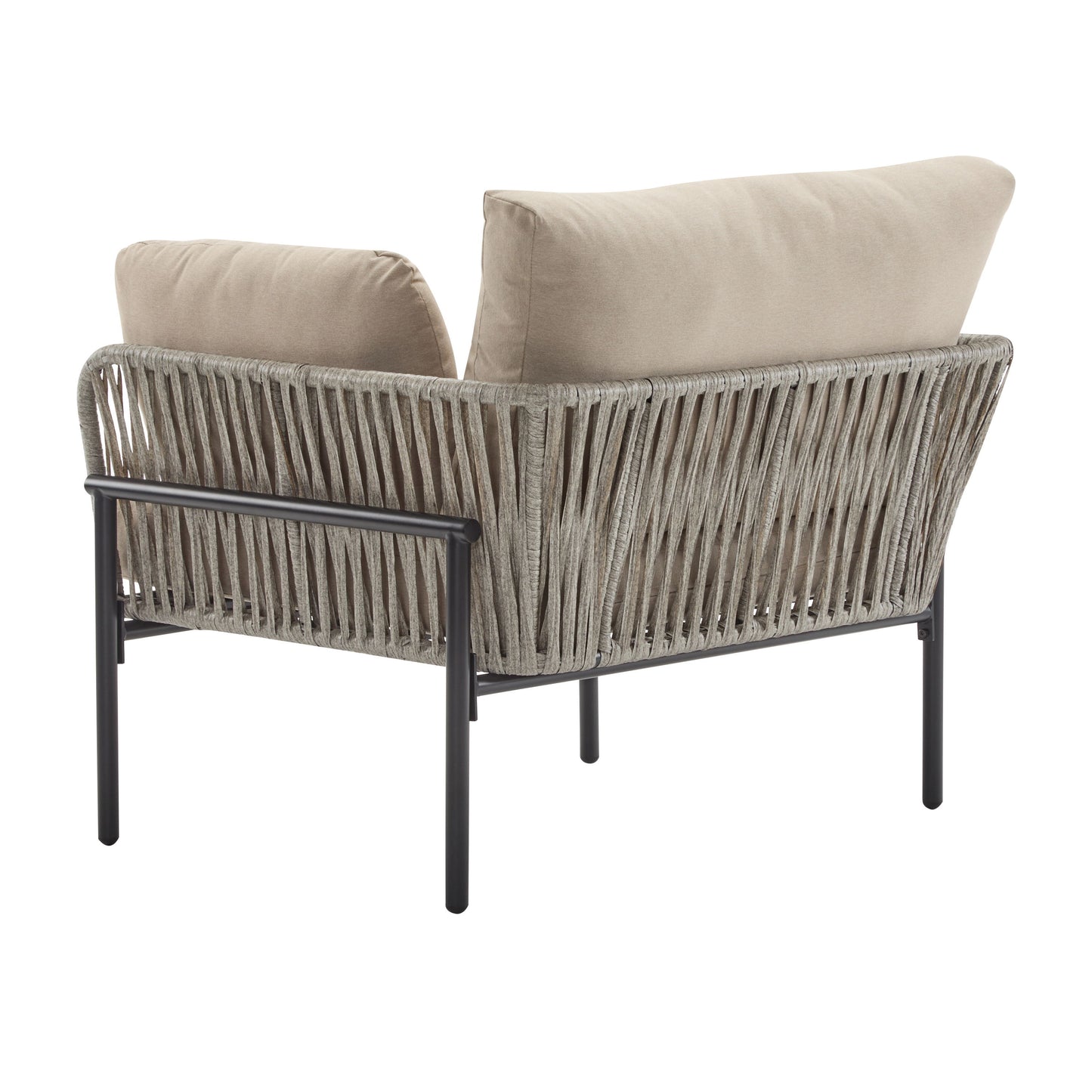 Modern Iron Lounge Chair With Rope Weave And Plush Cushions For Indoor / Outdoor Relaxation - Beige / Gray
