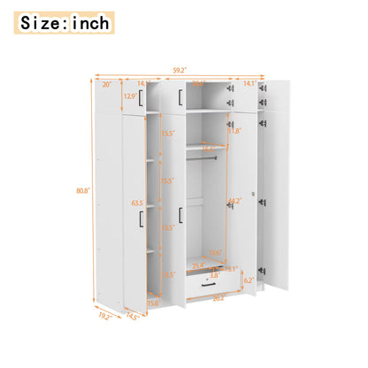 Contemporary 4 Door Wardrobe With Drawer And Top Cabinet - White