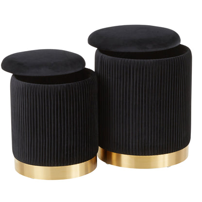 Marla - Contemporary Nesting Pleated Ottoman Set - Gold / Black