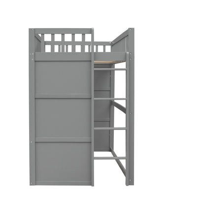 Twin Size House Loft Bed With Ladder - Gray / White