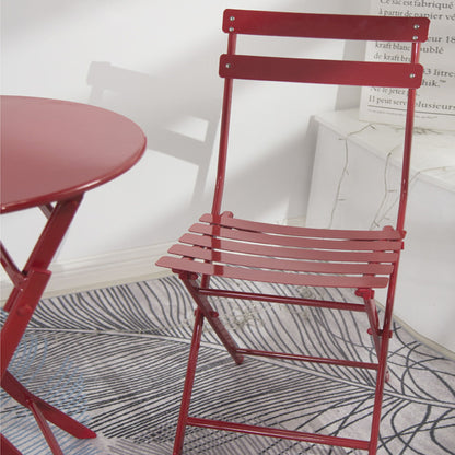 3 Piece Patio Bistro Set Of Foldable Round Table And Chairs - Red