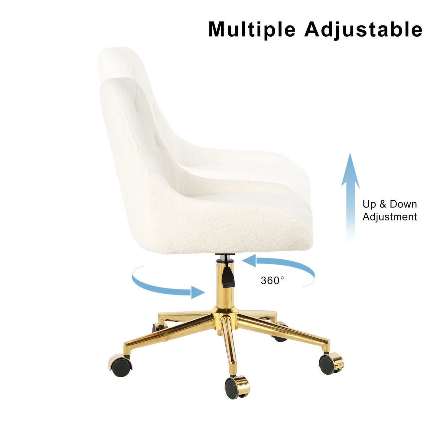 Modern Teddy Fleece Fabric Dining Chair With Gold Legs, Soft And Comfortable, Adjustable, Space Saving - Beige
