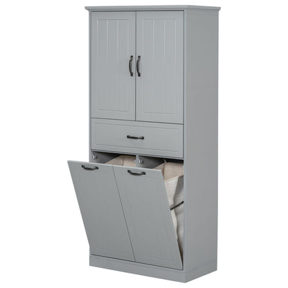 Stylish Bathroom Storage Cabinet With 2 Laundry Baskets - Gray