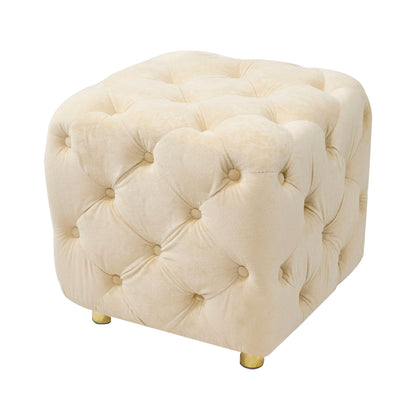 Modern Velvet Upholstered Ottoman, Exquisite Small End Table, Soft Foot Stool, Dressing Makeup Chair, Comfortable Seat For Living Room, Bedroom, Entrance - Beige