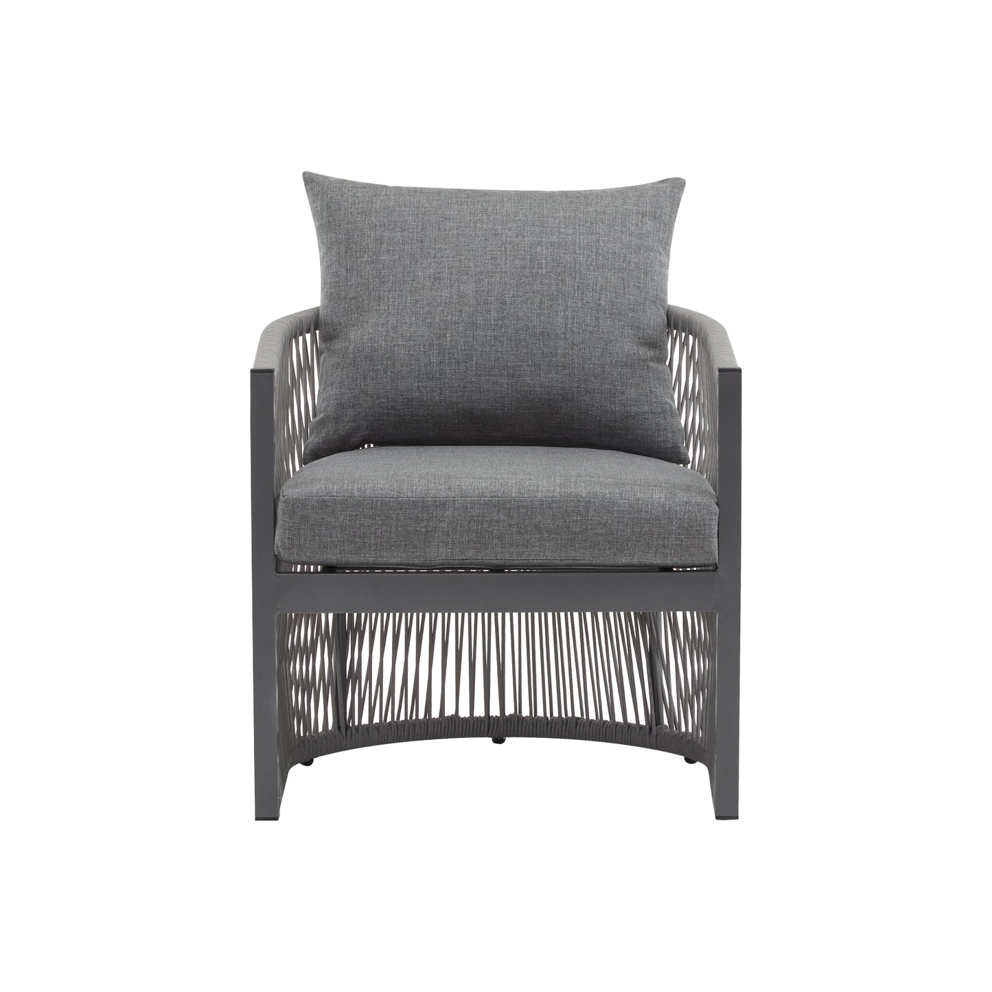 Modern Curved Aluminum Lounge Chair With Stylish Rope - Weave Design And Cushioned Comfort For Outdoor Living - Gray
