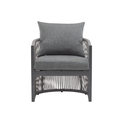 Modern Curved Aluminum Lounge Chair With Stylish Rope - Weave Design And Cushioned Comfort For Outdoor Living - Gray