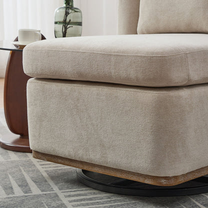 Modern Cushioned Armless Metal Base 360 Degree Swivel Chair With Pillow, Suitable For Living Room, Family Room, Bedroom, Lounge Area, Office - Beige