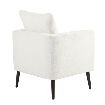 Modern Teddy Fabric Accent Chair - Mid - Century Upholstered Armchair With Pillow And Wood Legs For Living Room, Or Reception Room - White