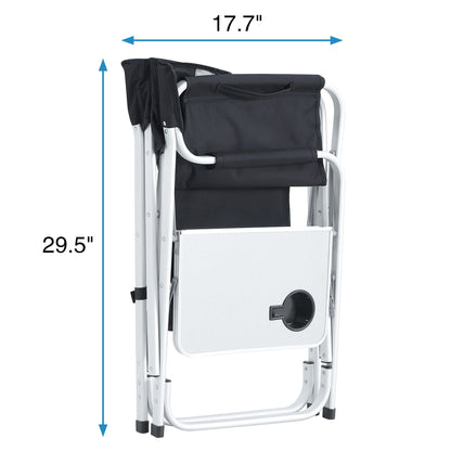 Padded Folding Outdoor Chair With Side Table And Storage Pockets, Lightweight Oversized Directors Chair For Indoor, Outdoor Camping, Picnics And Fishing - Black / Gray