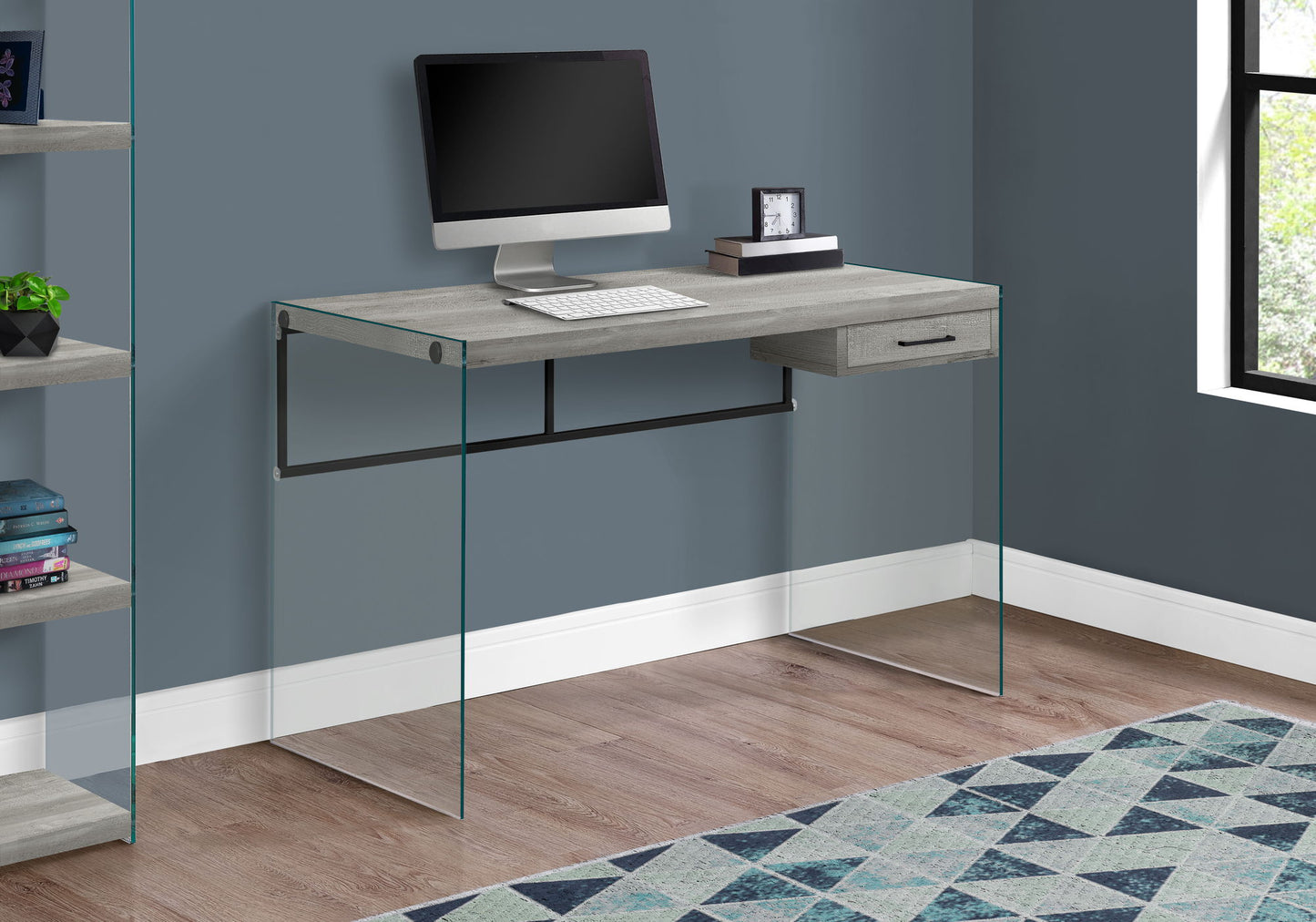 Computer Desk For Home Office, Storage Drawers, Modern - Gray