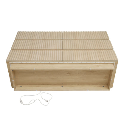 Fluted 6 Drawers Dresser, Double Dresser Chest Of Drawers, Modern Chest Of Drawers With LED, Drawer Organizer For Bedroom, Living Room, Hallway - Natural