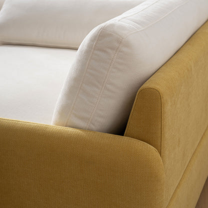 Oversized Single Sofa Chair Wide And Deep Seat, Modern Upholstered Comfy Blocking Couch Lounge With Pillows - Cream / Yellow