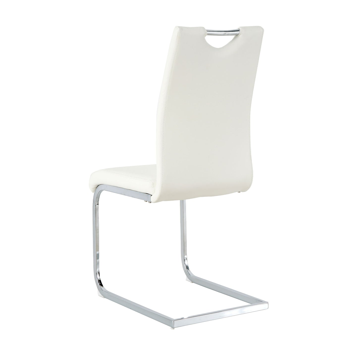 Modern Dining Chairs With Faux Leather Padded Seat And Chrome Metal Legs For Kitchen, Living, Bedroom, Dining Room - White / Silver