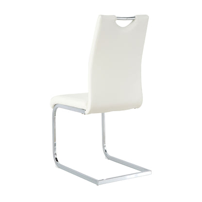 Modern Dining Chairs With Faux Leather Padded Seat And Chrome Metal Legs For Kitchen, Living, Bedroom, Dining Room - White / Silver