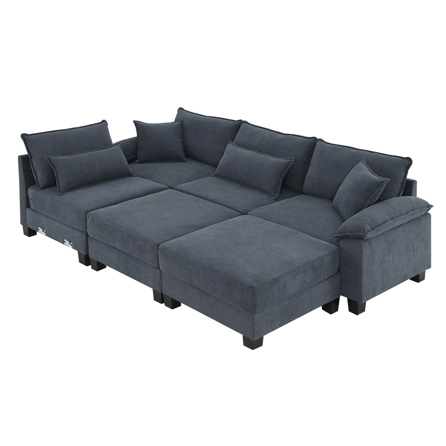Wide Seat Modular Sectional Bed Sleeper Couch Set With Armrest Pillow 6 Seat, Free Combination Sofa With Ottomans Oversized - Gray