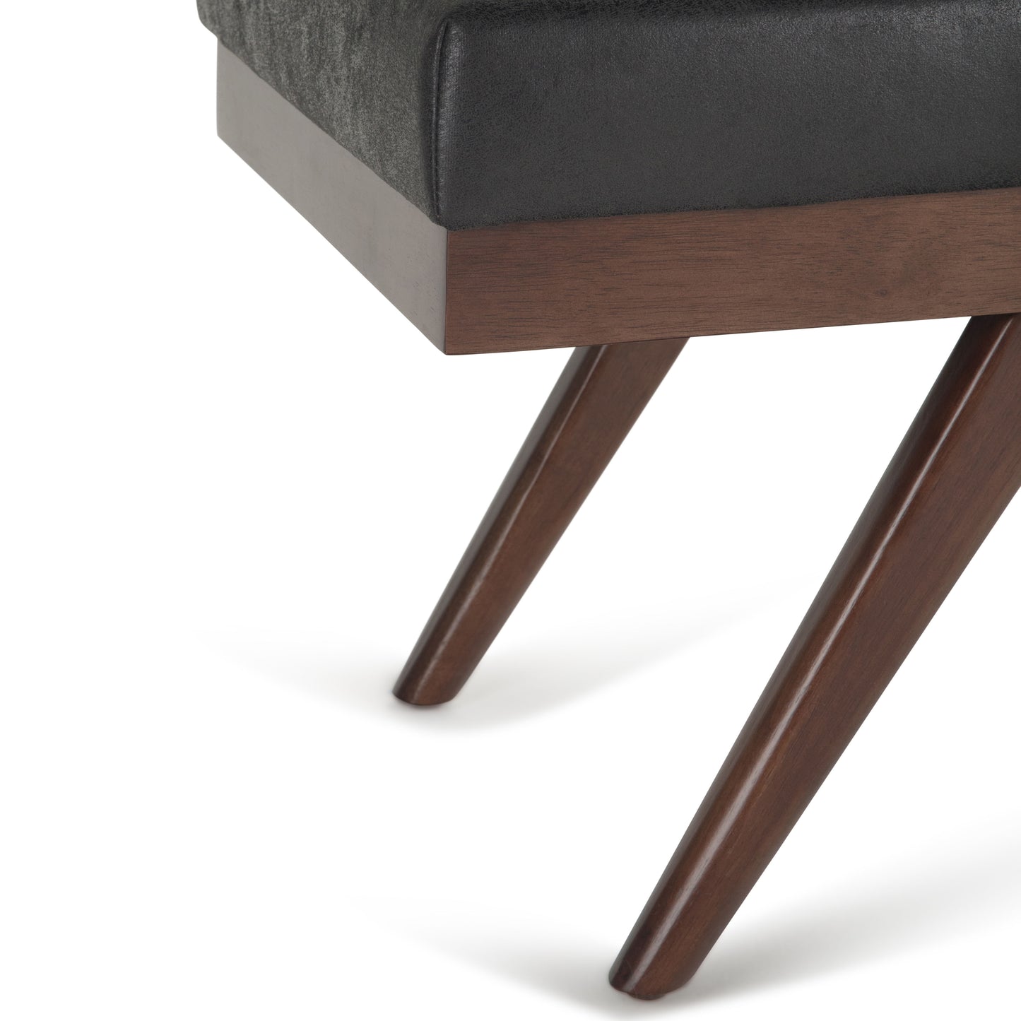 Chanelle - Mid Century Ottoman Bench - Distressed Black