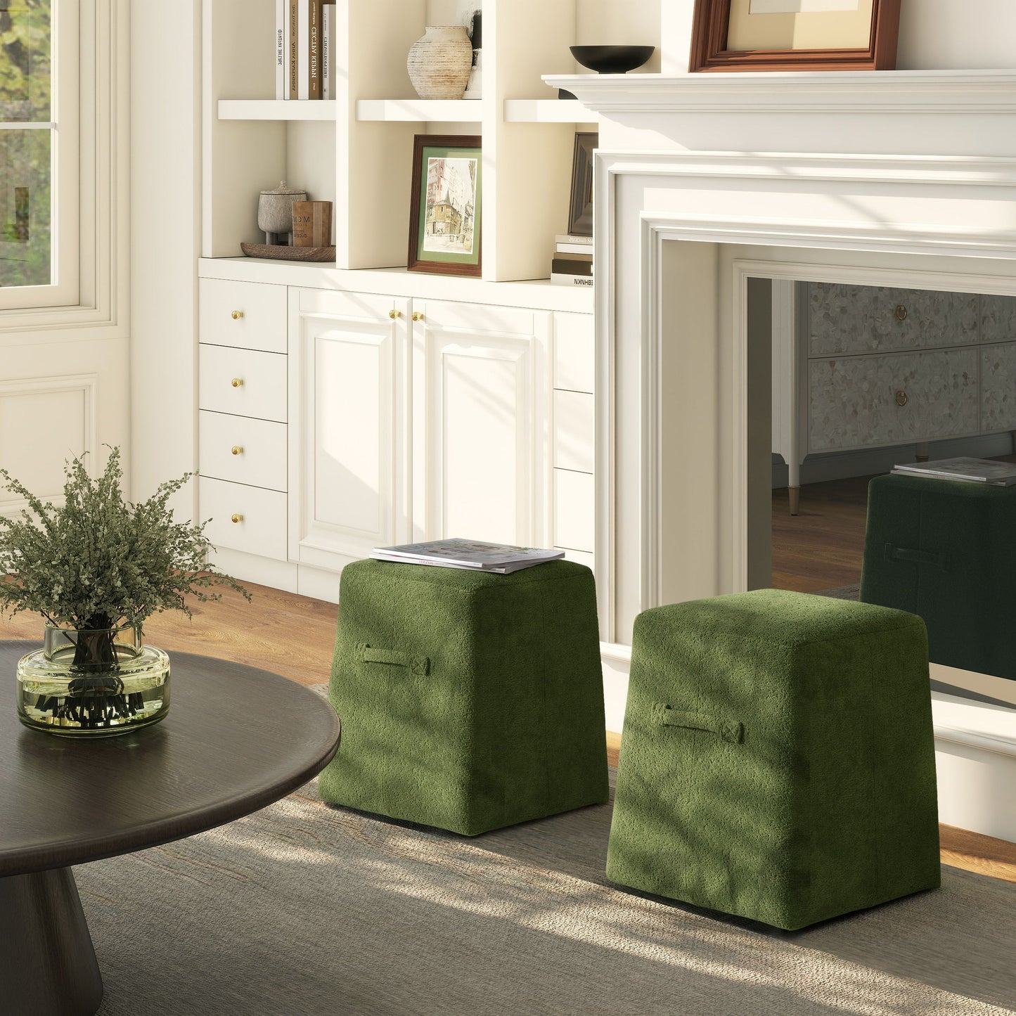 Oliver - Tapered Square Upholstered Ottoman - Moss Green Fleeced
