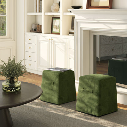 Oliver - Tapered Square Upholstered Ottoman - Moss Green Fleeced