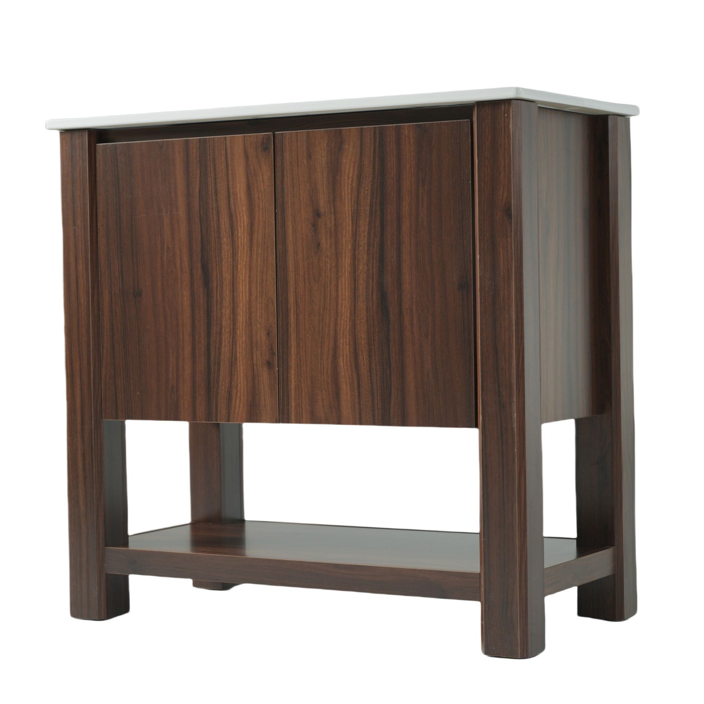 36" Modern Bathroom Vanity With Rectangle Ceramic Sink, Bathroom Cabinet And 45 Degrees Free Handle Design Soft Closing Doors, 1 Open Shelf At The Bottom - Dark Brown