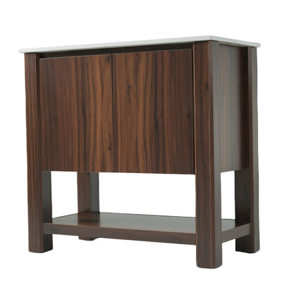36" Modern Bathroom Vanity With Rectangle Ceramic Sink, Bathroom Cabinet And 45 Degrees Free Handle Design Soft Closing Doors, 1 Open Shelf At The Bottom - Dark Brown
