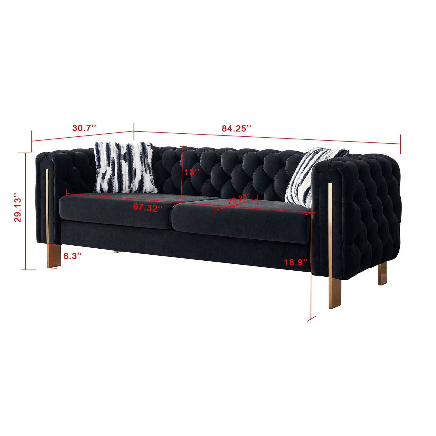 Chesterfield - Modern Tufted Velvet Living Room Sofa, 84.25''W Couch - Black