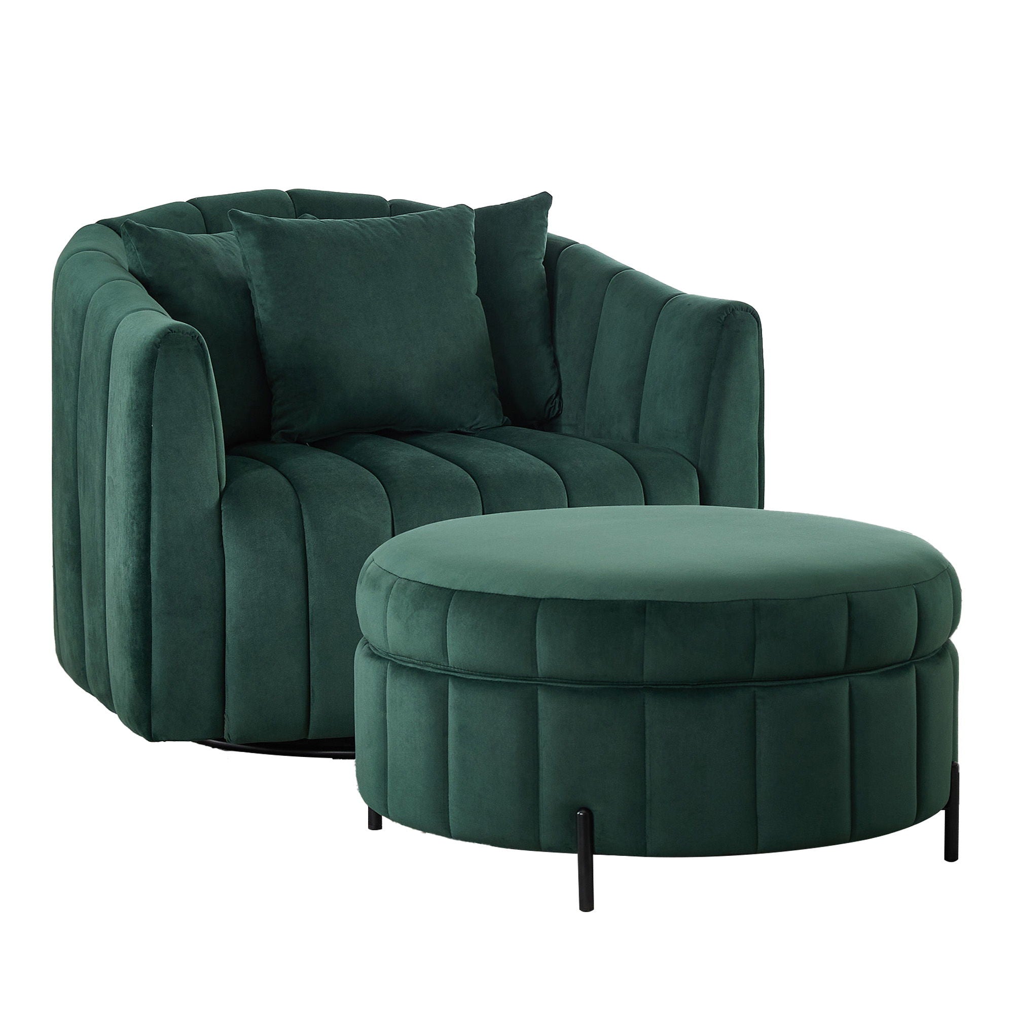 Oversized Swivel Barrel Accent Chair And Ottoman Set With Storage - Green