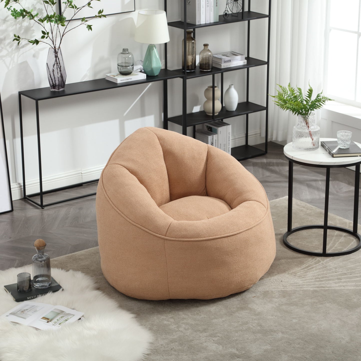 Bedding Bean Bag Sofa Chair High Pressure Foam Bean Bag Chair Adult Material With Padded Foam Padding Compressed Bean Bag With Footrest - Tan