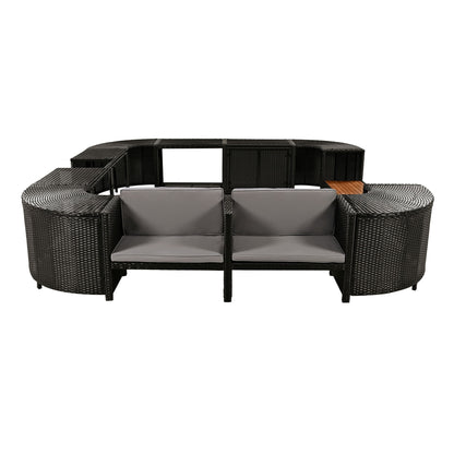 Spa Surround Spa Frame Quadrilateral Outdoor Rattan Sectional Sofa Set With Mini Sofa, Wooden Seats And Storage Spaces - Gray