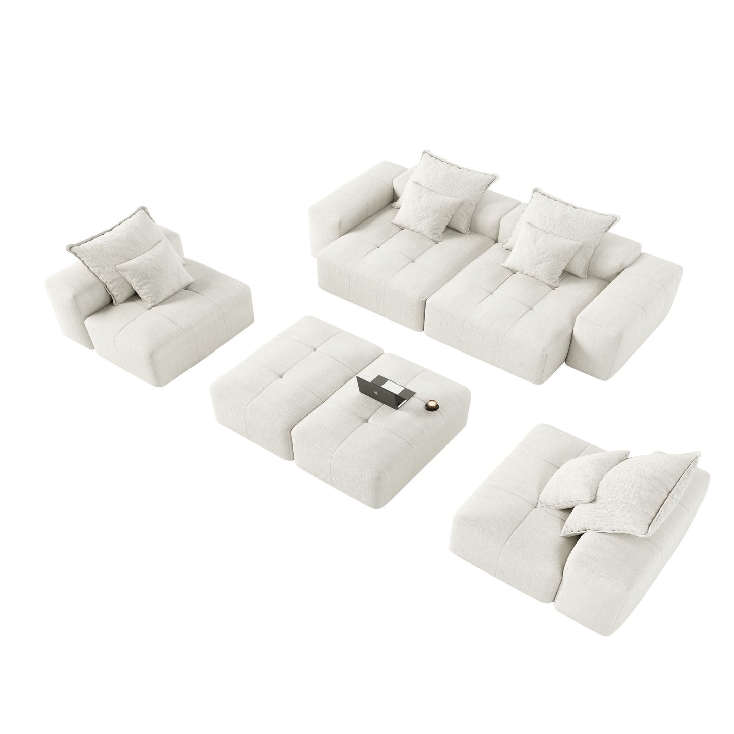 Modern Oversized Modular Sectional Sofa, Sparkling Chenille Fabric Soft Cushion Sofa With 8 Pillows, 8 Pieces Diy Combination Tufted Sofa, No Assembly Required - Beige