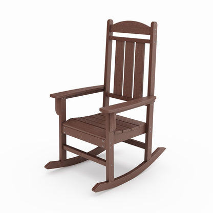 Pecan Traditional Porch Rocker Classic HDPE Poly Lumber For Porch, Patio, And Garden Comfort - Brown